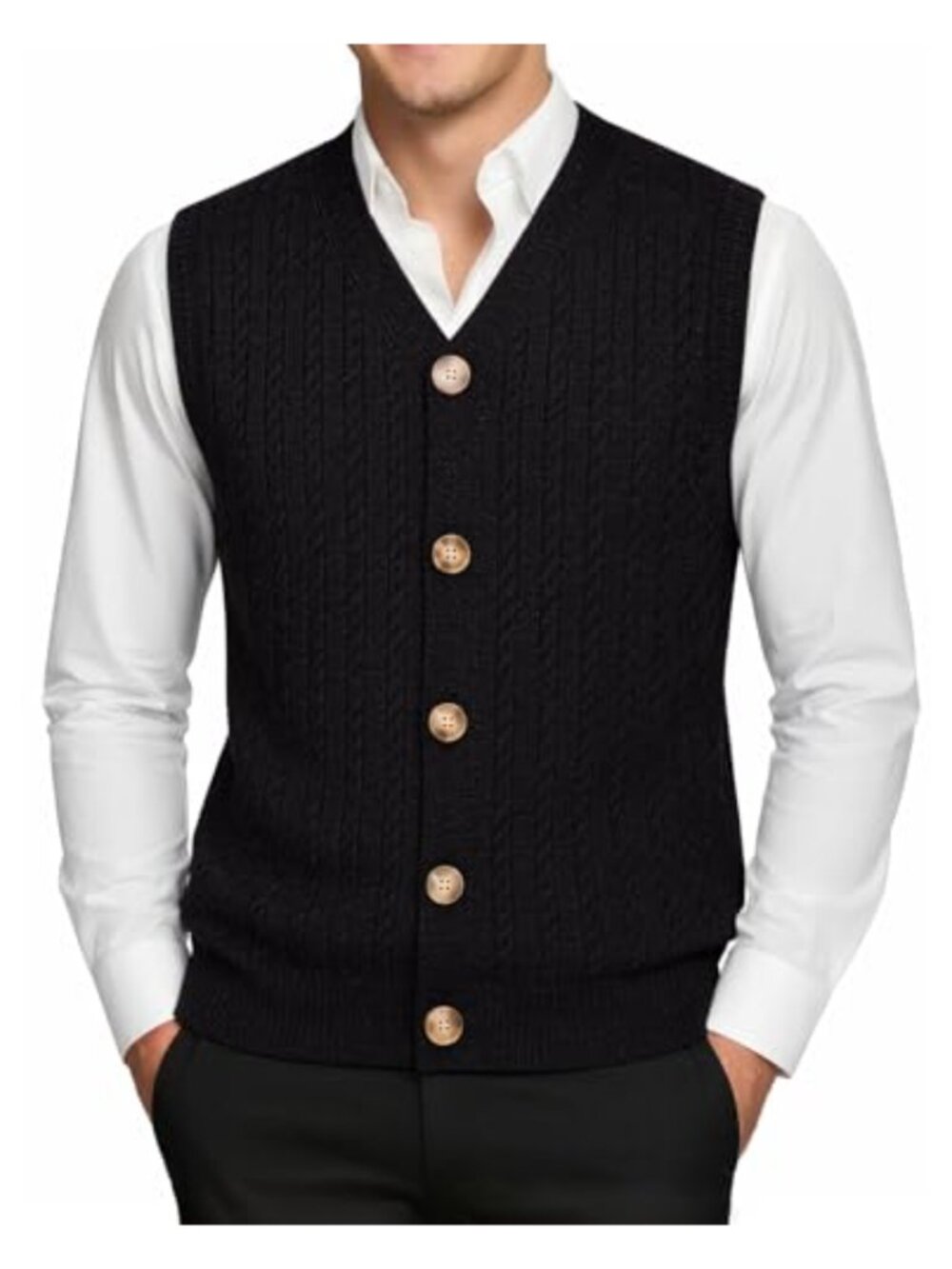 Mens Sweater Vest V-Neck Sleeveless Knitted Button Cardigan Casual Business